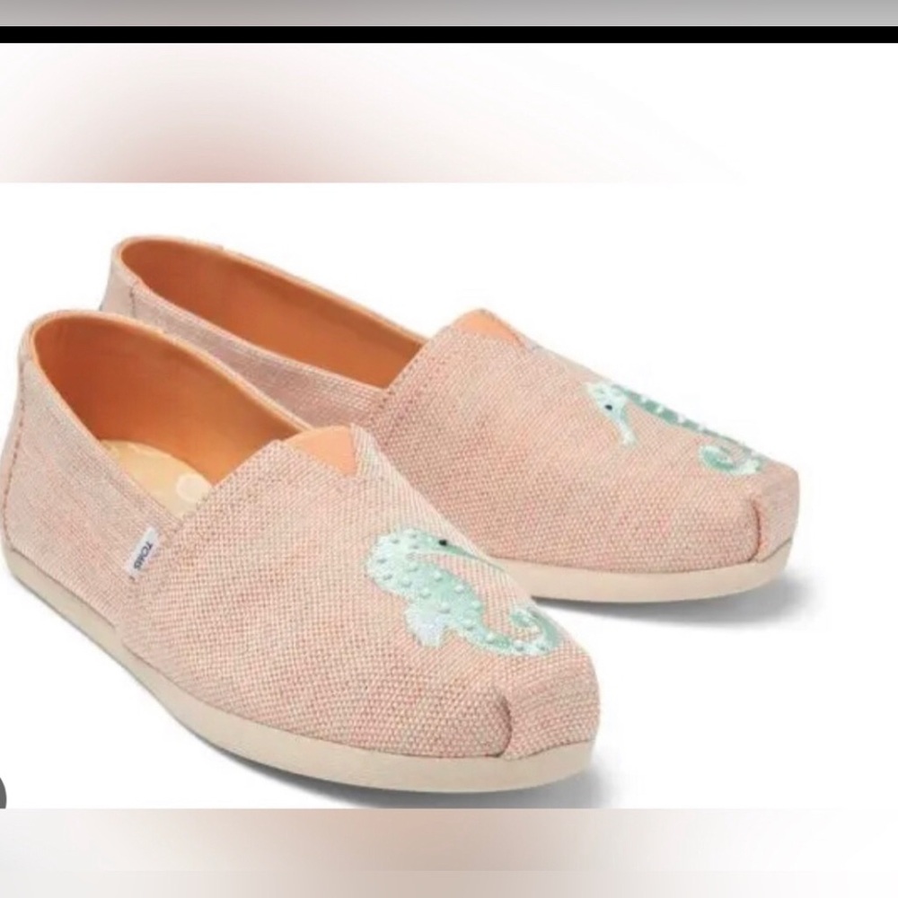 TOMS Orange apricot Seahorse embroidered‎ Alpargata Slip-on Shoes Size 11 new